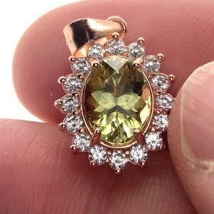 Yellow Green Tanzanite 2.20ct Rose Gold Finish Solid 925 Sterling Silver Pendant